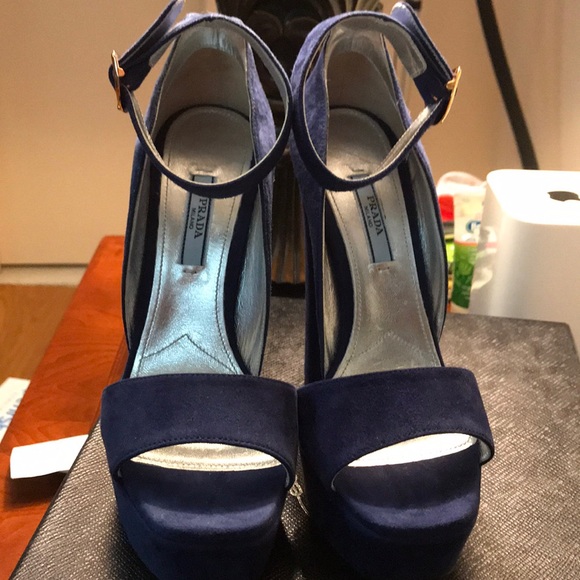 Prada-Calzature-Donna-Navy-Platform-Suede Sz 37 - Picture 2 of 6